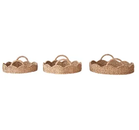 Braided Rattan Trays with Scalloped Edge & Handles