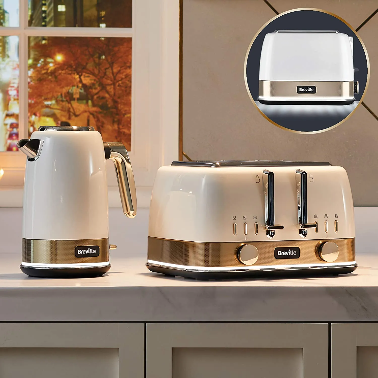 Breville New York Collection 4 Slice Toaster, White & Gold