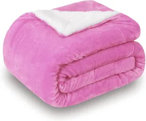 BSB HOME Heavy Winter Sherpa Blankets, Soft Fluffy Flannel Plush Blanket Single Size, Fuzzy Cozy Grey Cuddle Blankets for Couch Bed Sofa Adults (60" x 90", Color-Pink)