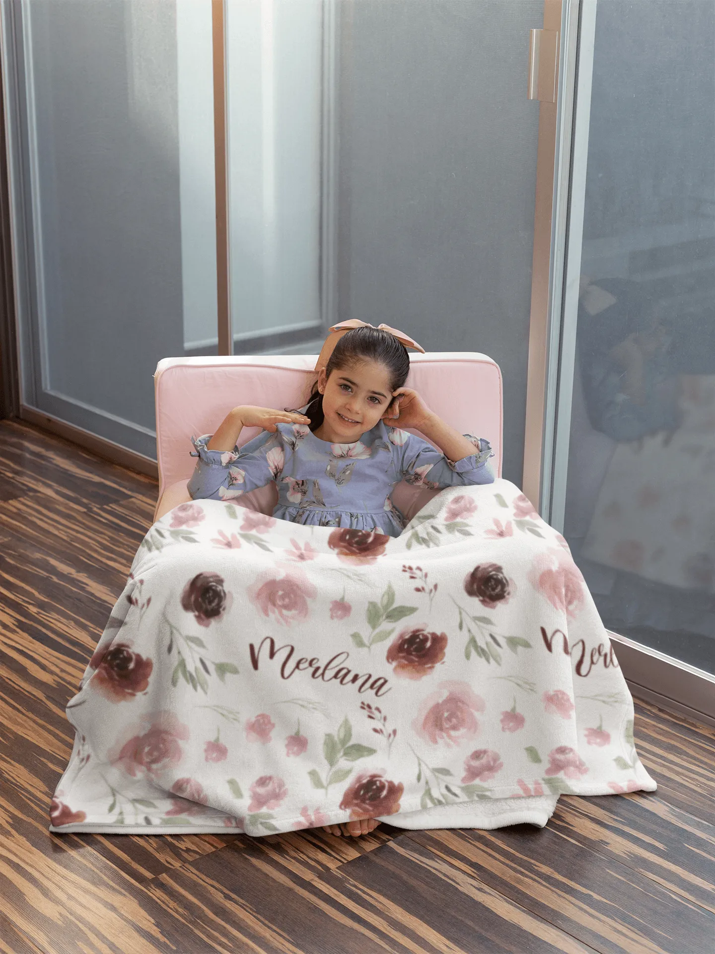 Burgundy Blush Floral Personalized Minky Blanket (Luxe Minky)