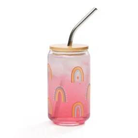 Can-shaped glass with straw - Retro Rainbow