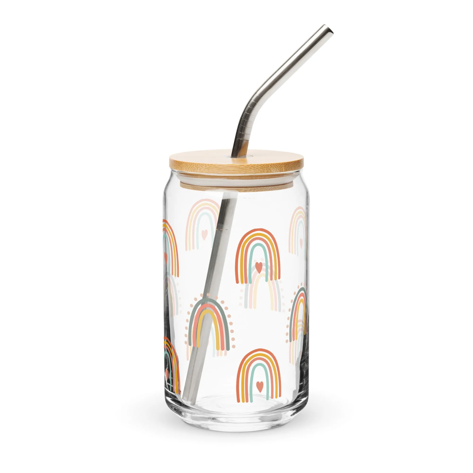 Can-shaped glass with straw - Retro Rainbow