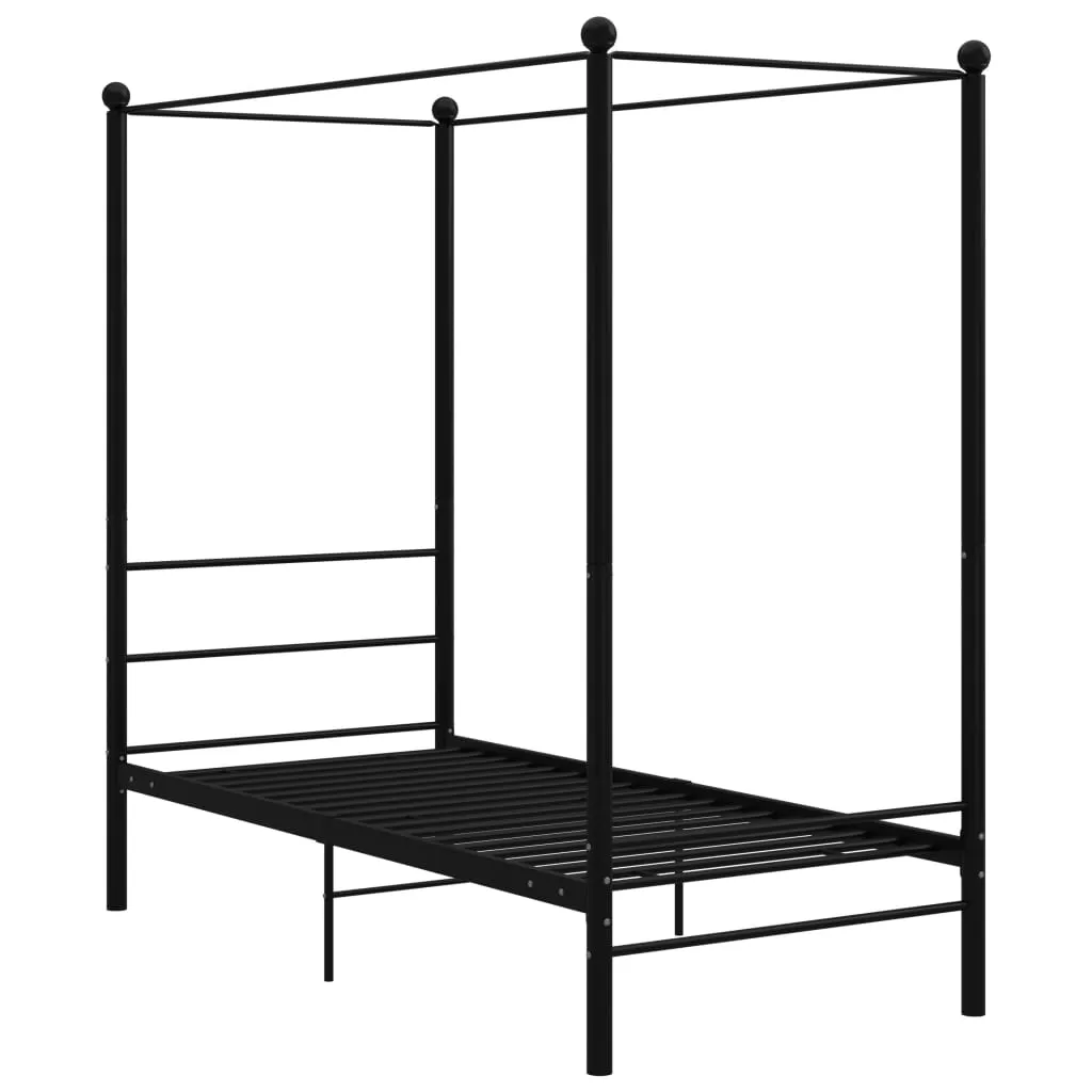 Canopy Bed Frame Black Metal 100x200 cm