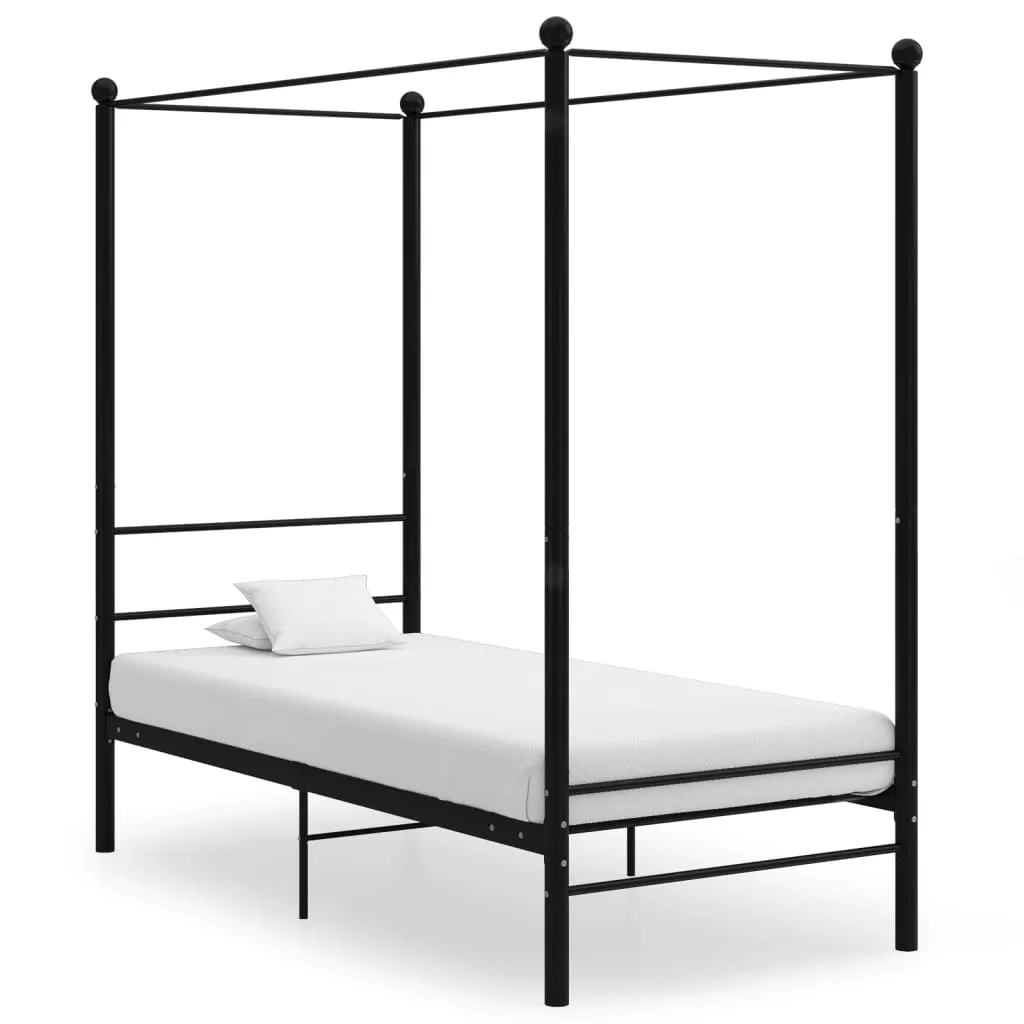 Canopy Bed Frame Black Metal 100x200 cm