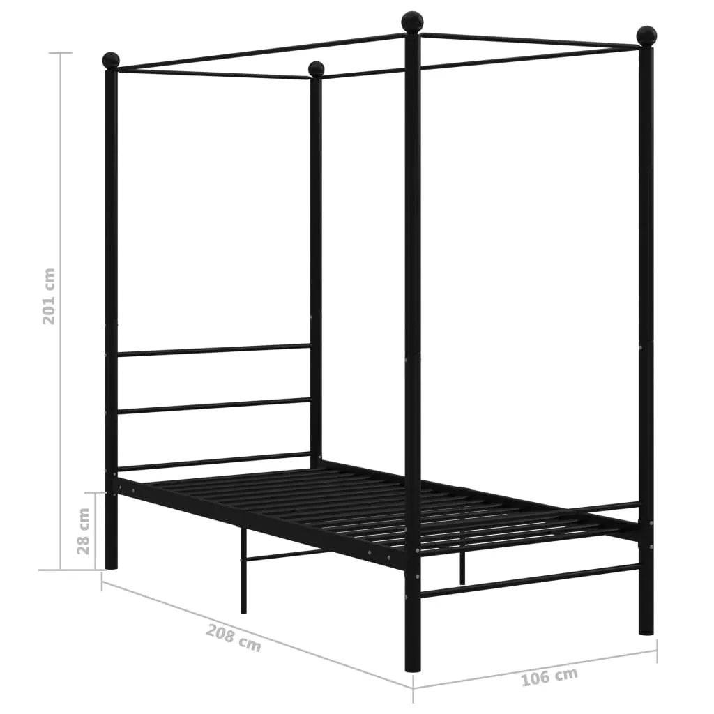 Canopy Bed Frame Black Metal 100x200 cm