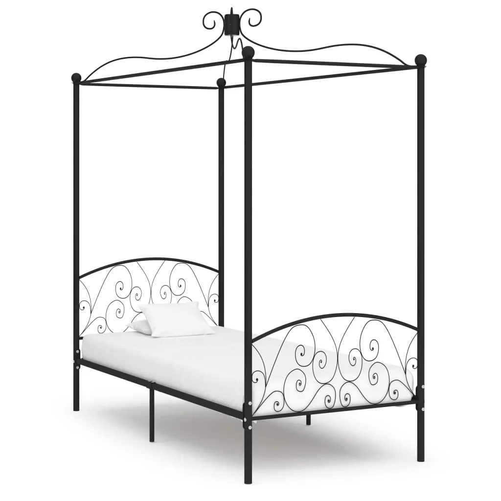 Canopy Bed Frame Black Metal 90x200 cm