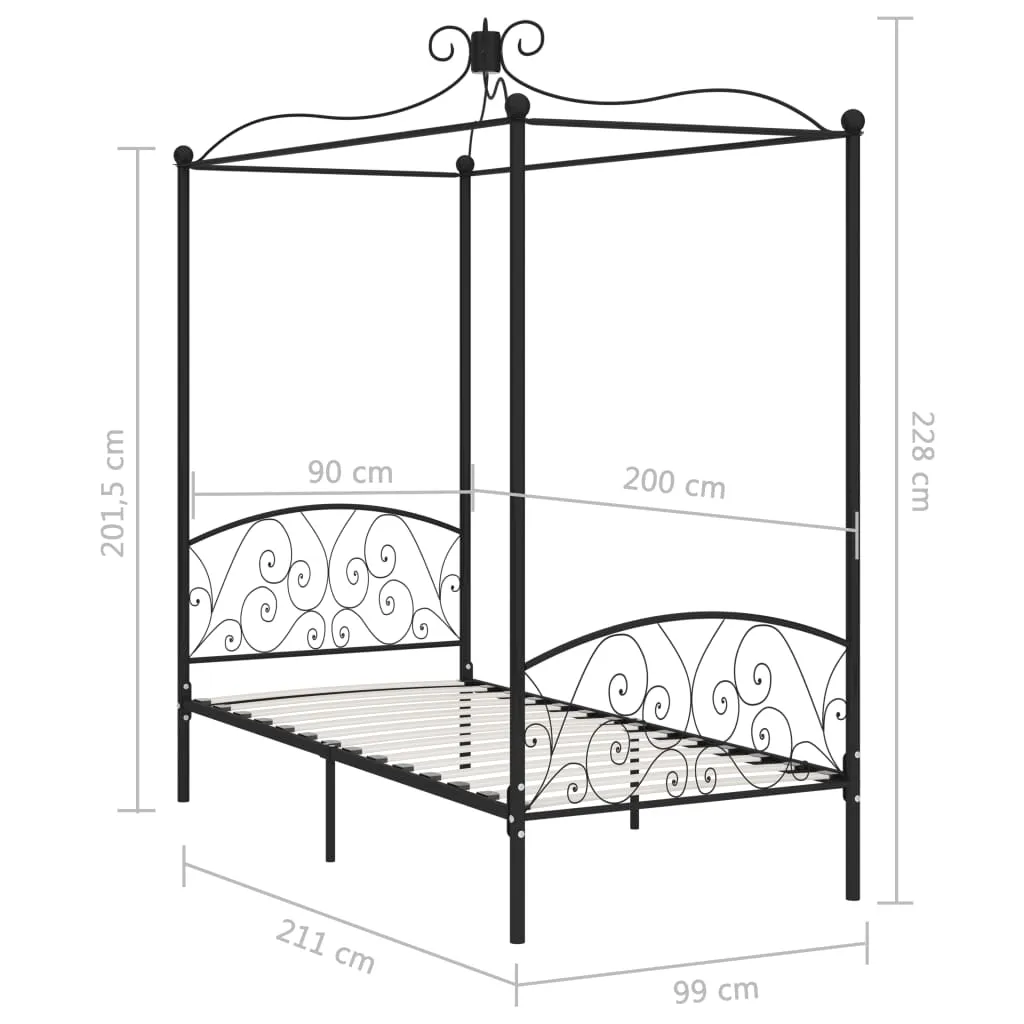 Canopy Bed Frame Black Metal 90x200 cm