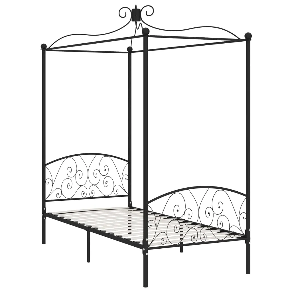 Canopy Bed Frame Black Metal 90x200 cm