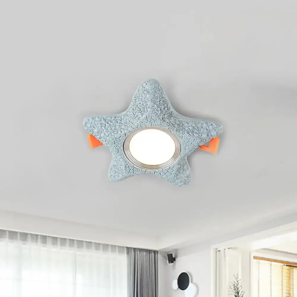 Cartoon Resin LED Starfish Flush Mount Ceiling Light in White/Warm Blue