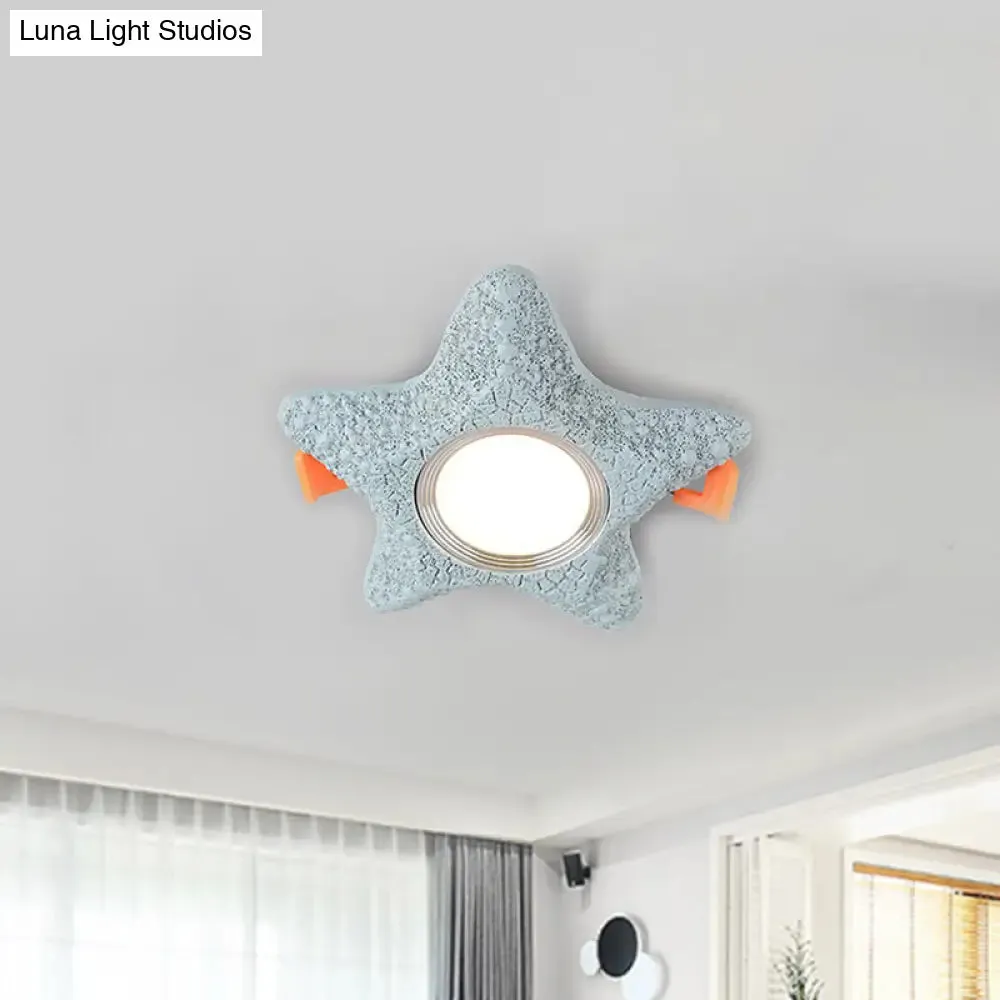 Cartoon Resin LED Starfish Flush Mount Ceiling Light in White/Warm Blue