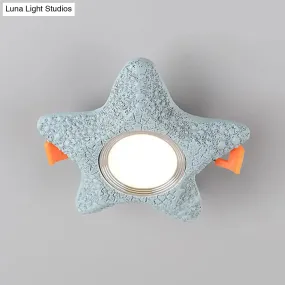 Cartoon Resin LED Starfish Flush Mount Ceiling Light in White/Warm Blue