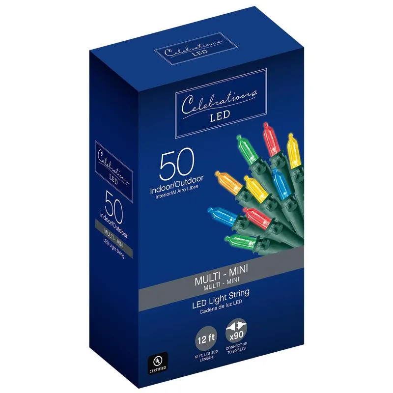 Celebrations LED Mini Multicolored 50 ct String Christmas Lights 12 ft.