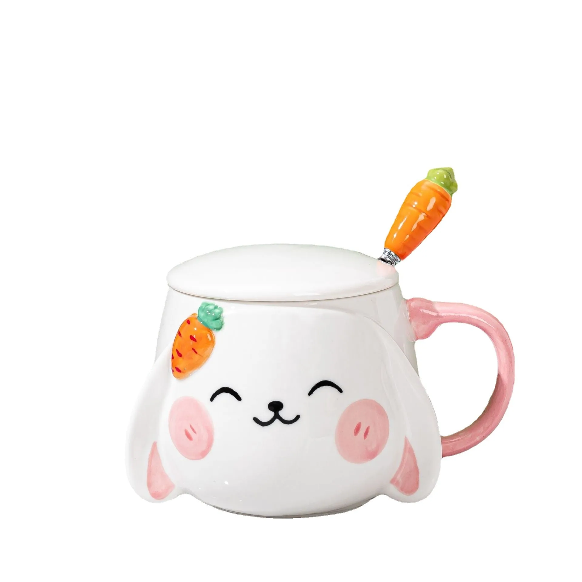 Ceramic Bunny Mug With Lid & Carrot Spoon