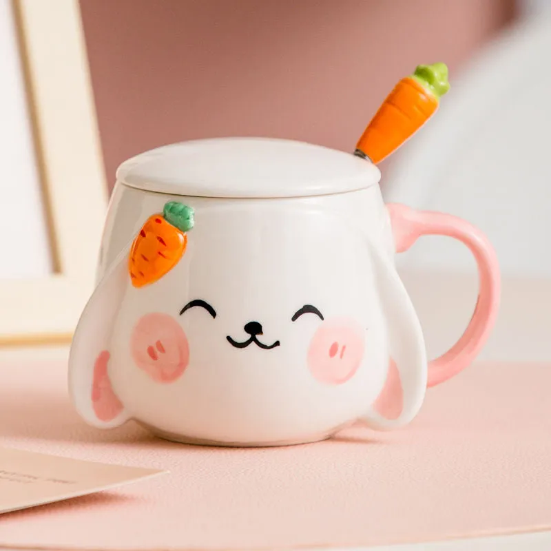 Ceramic Bunny Mug With Lid & Carrot Spoon