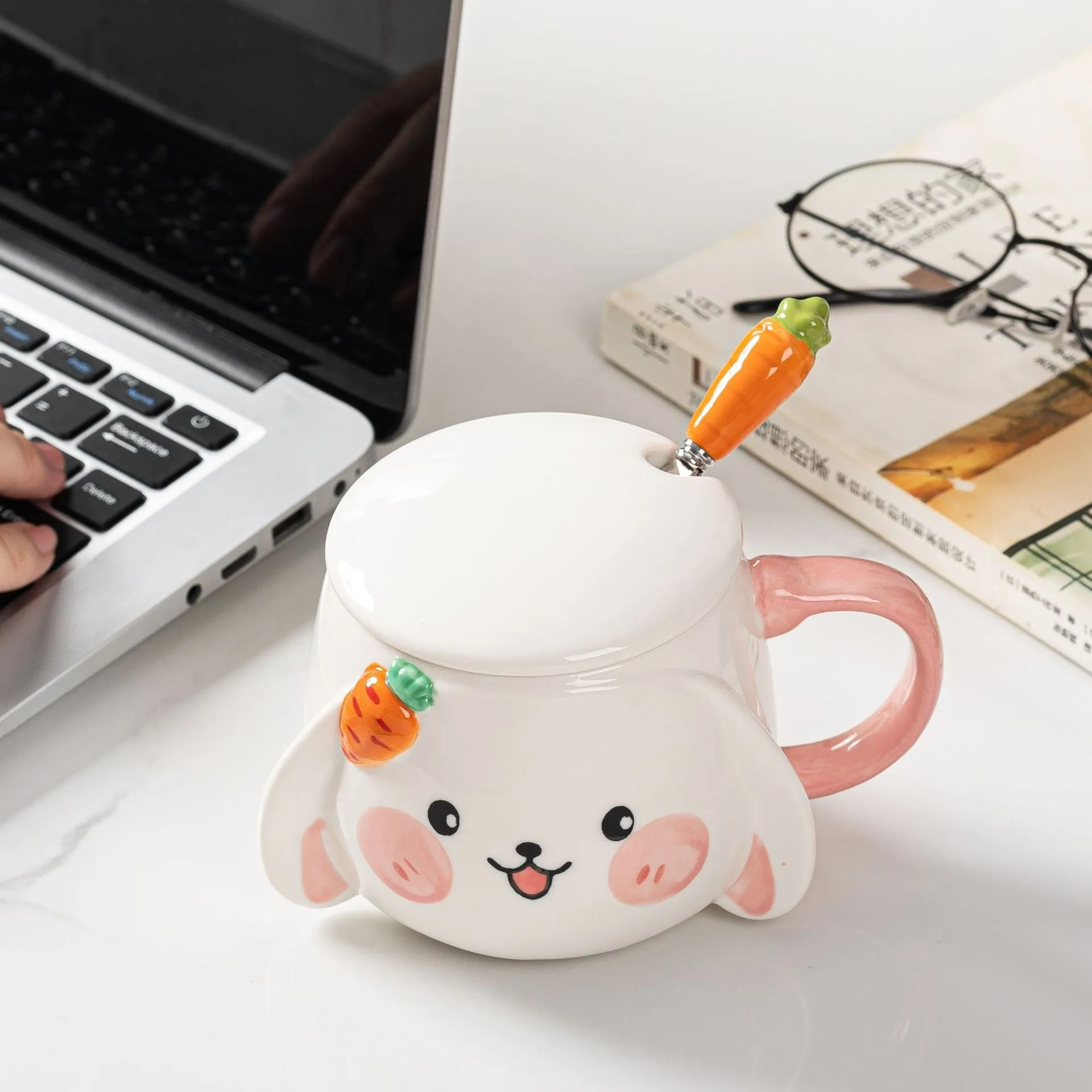 Ceramic Bunny Mug With Lid & Carrot Spoon