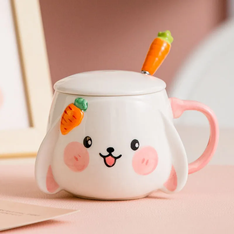 Ceramic Bunny Mug With Lid & Carrot Spoon