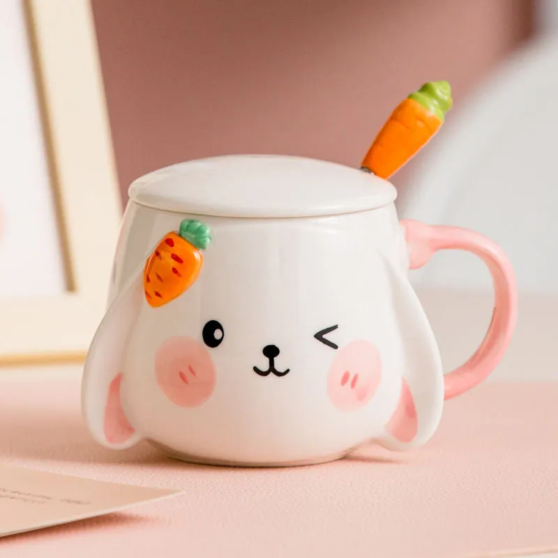 Ceramic Bunny Mug With Lid & Carrot Spoon