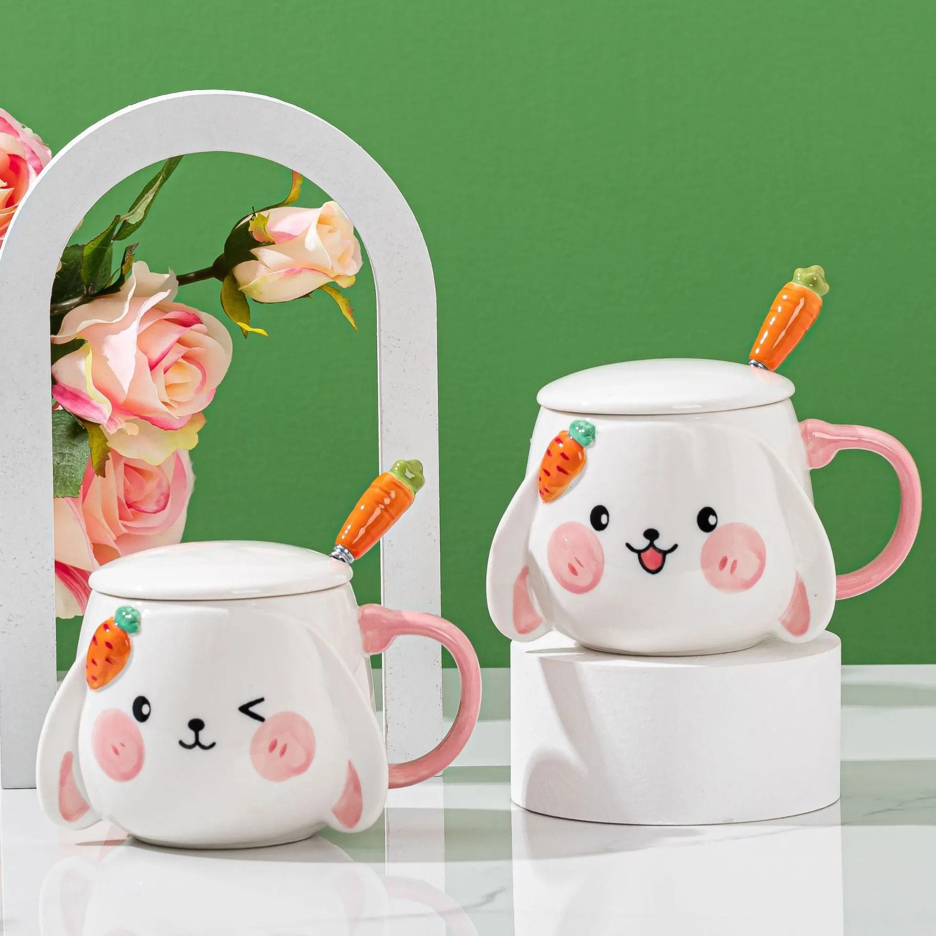 Ceramic Bunny Mug With Lid & Carrot Spoon