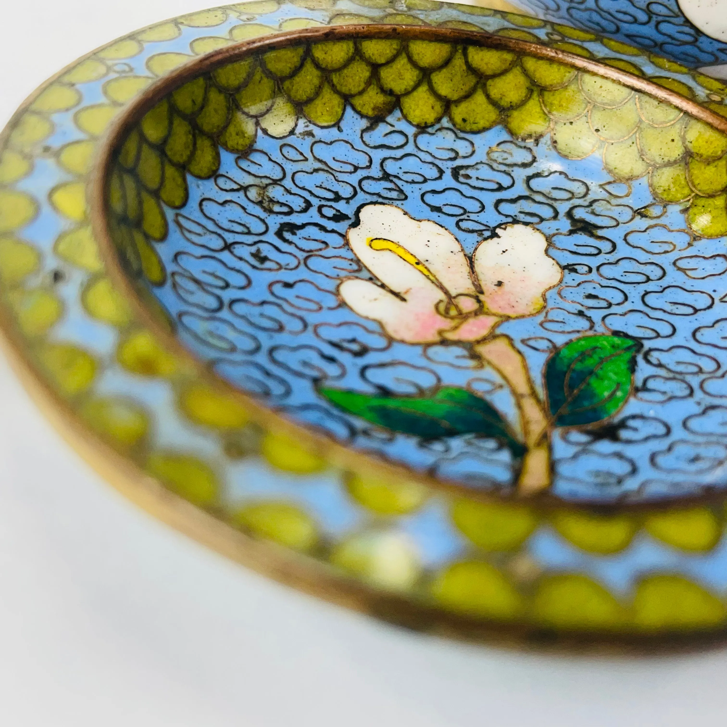 Chinese Cloisonné Incense Tray w/ Ash Pot 3”