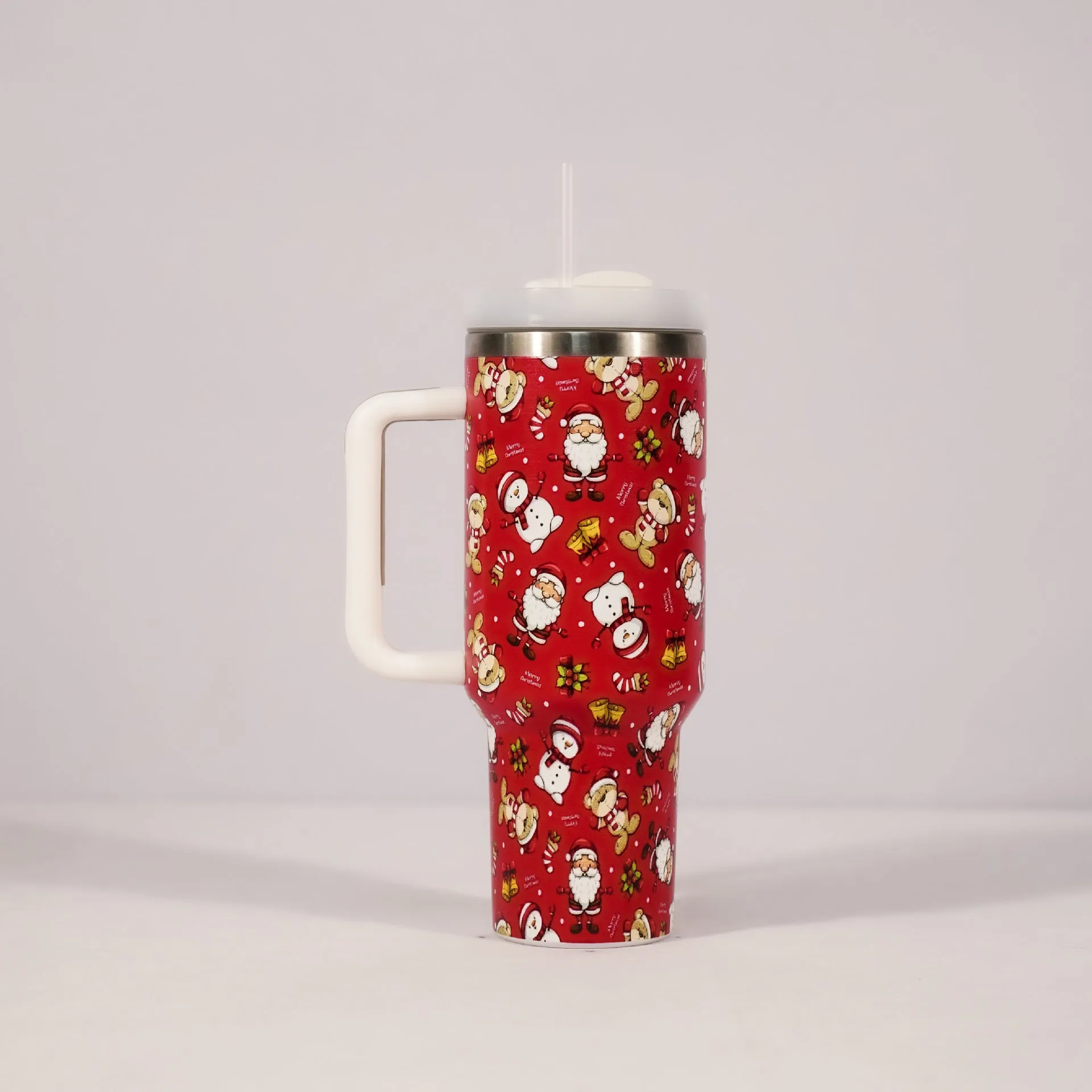 Christmas  Large Stainless Steel Vacuum Tumbler With Handle & Lid Straw