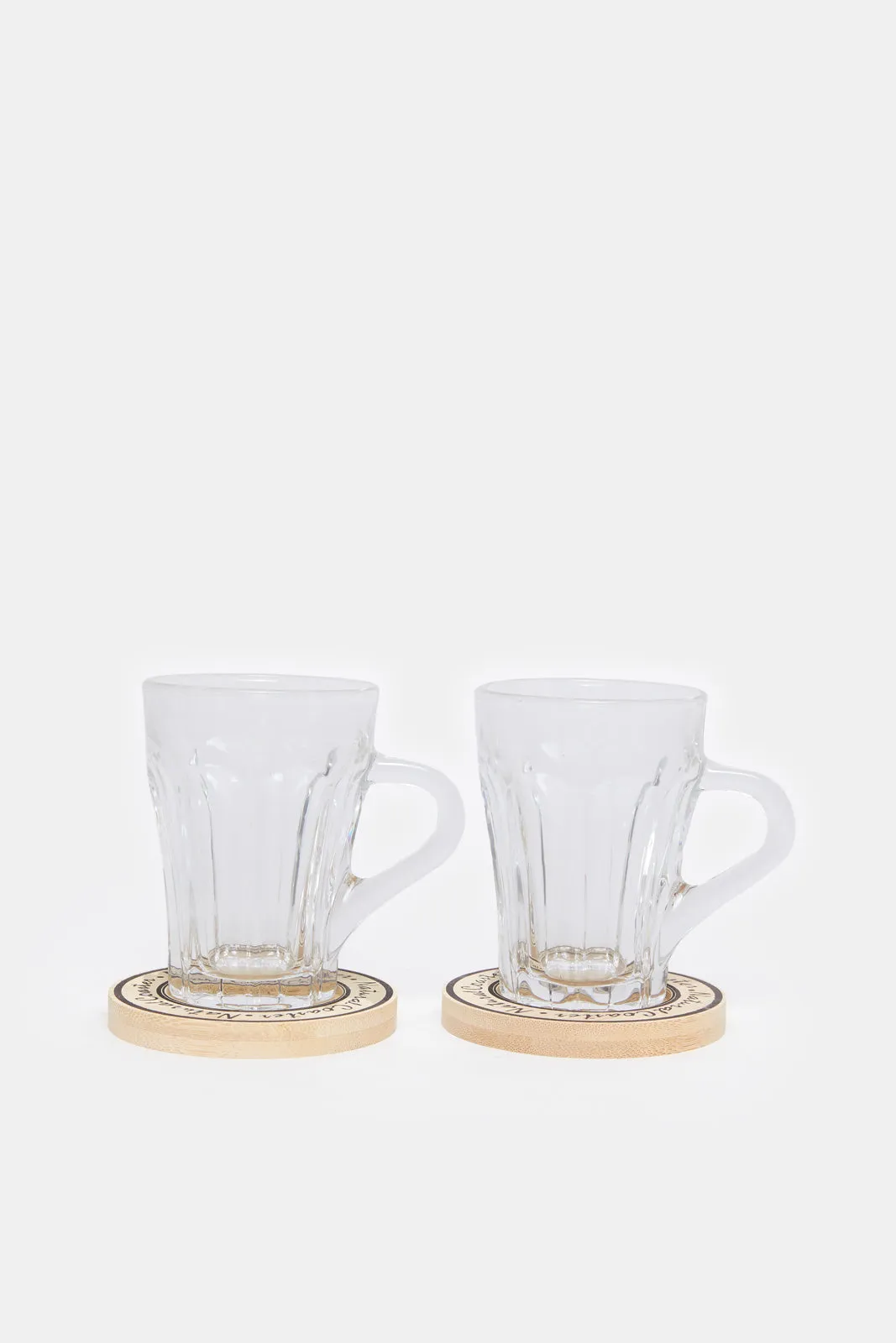 Clear Glass Cup With Wooden Coaster Set ( 8 Piece)