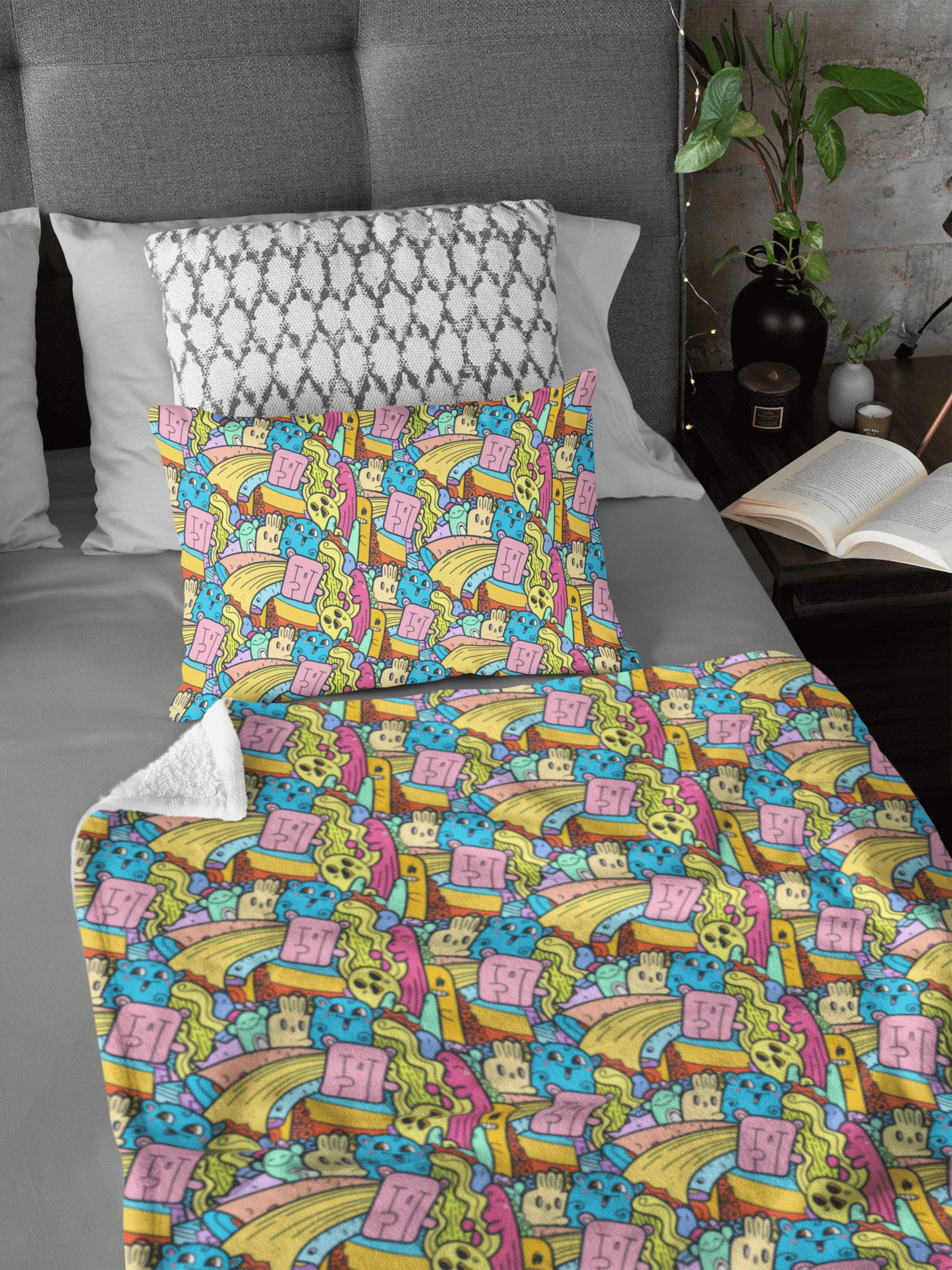 Colorful Kawaii Doodle Soft Fluffy Velvet Flannel Fleece Throw Blanket