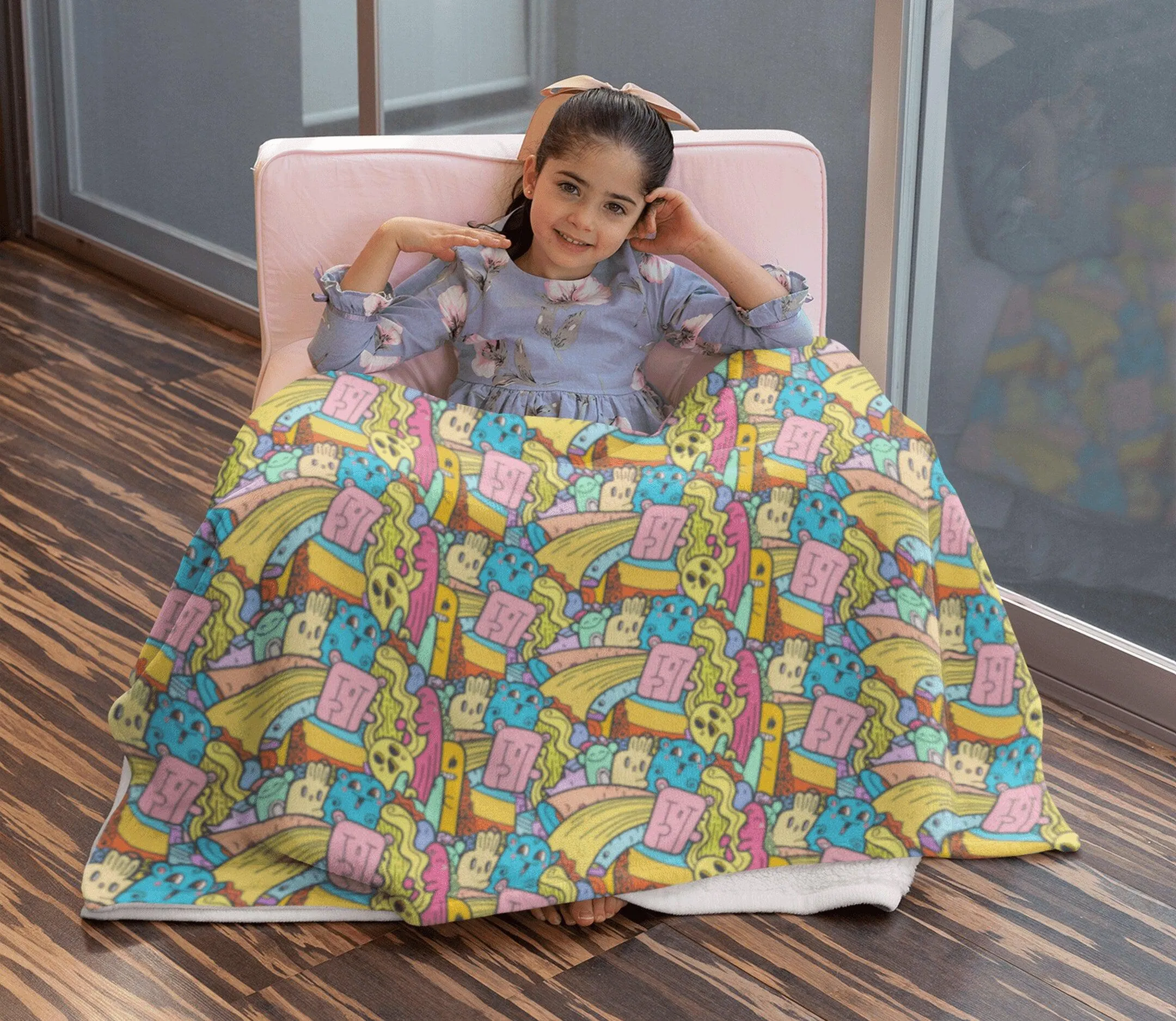 Colorful Kawaii Doodle Soft Fluffy Velvet Flannel Fleece Throw Blanket