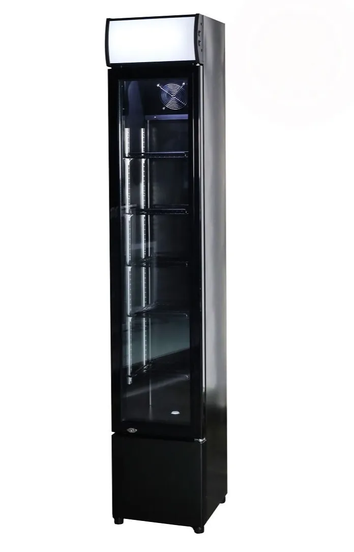 Combisteel Slimline Black Narrow Single Hinged Glass Door Fridge Merchandiser 105Ltr - 7455.1384