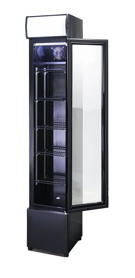 Combisteel Slimline Black Narrow Single Hinged Glass Door Fridge Merchandiser 105Ltr - 7455.1384