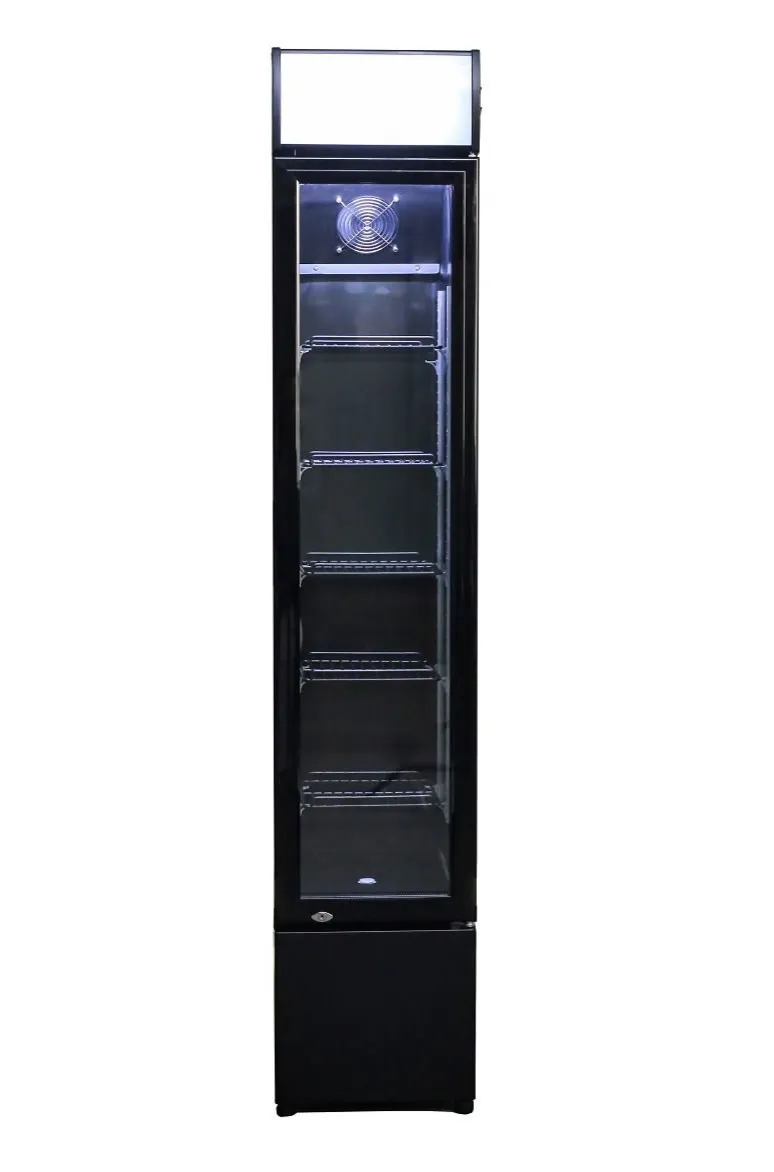 Combisteel Slimline Black Narrow Single Hinged Glass Door Fridge Merchandiser 105Ltr - 7455.1384