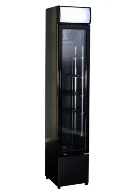 Combisteel Slimline Black Narrow Single Hinged Glass Door Fridge Merchandiser 105Ltr - 7455.1384