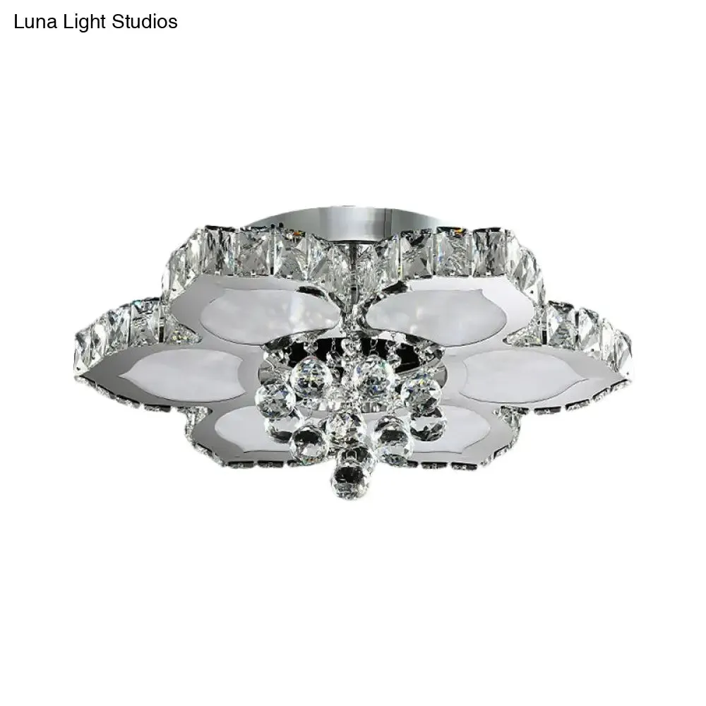 Contemporary Beveled Glass Lotus LED Flush Light in Chrome - Ideal for Bedroom, 17"/22" Wide