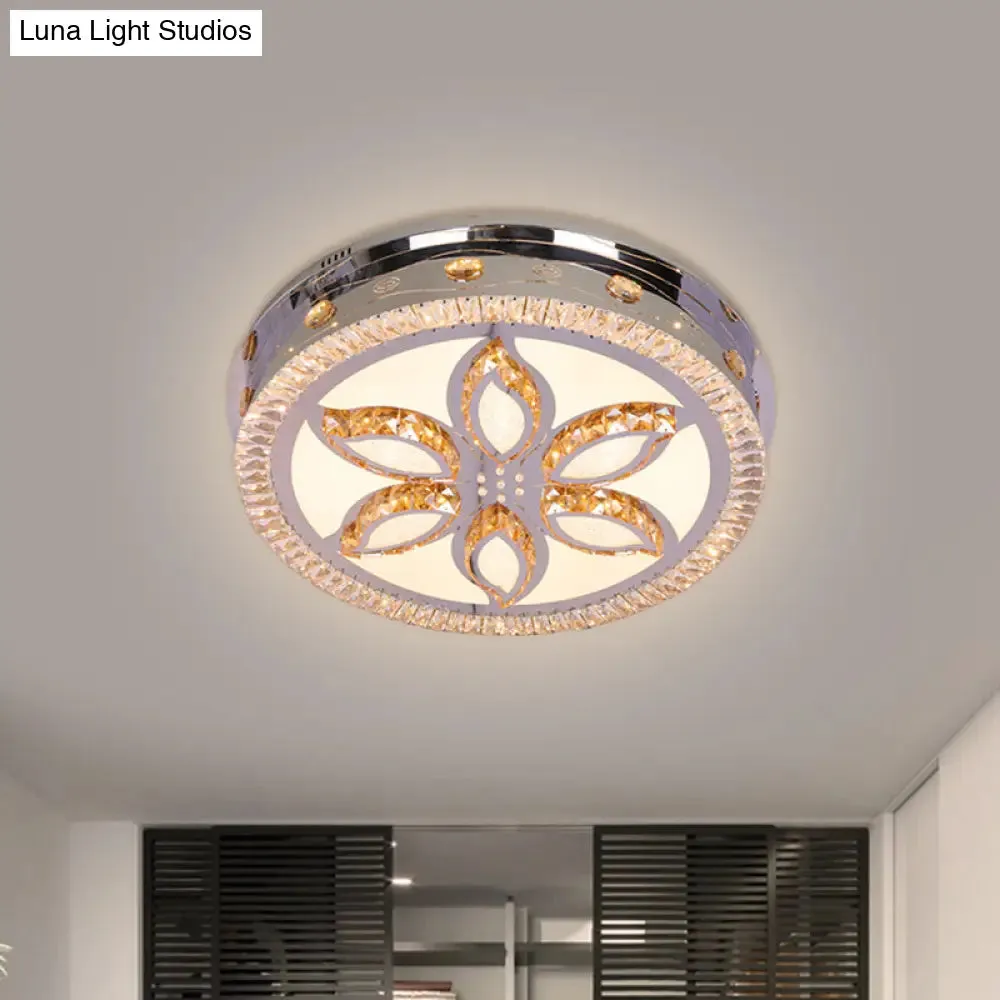 Contemporary LED Ceiling Lamp with Stainless-Steel Finish and Clear Crystal Blocks