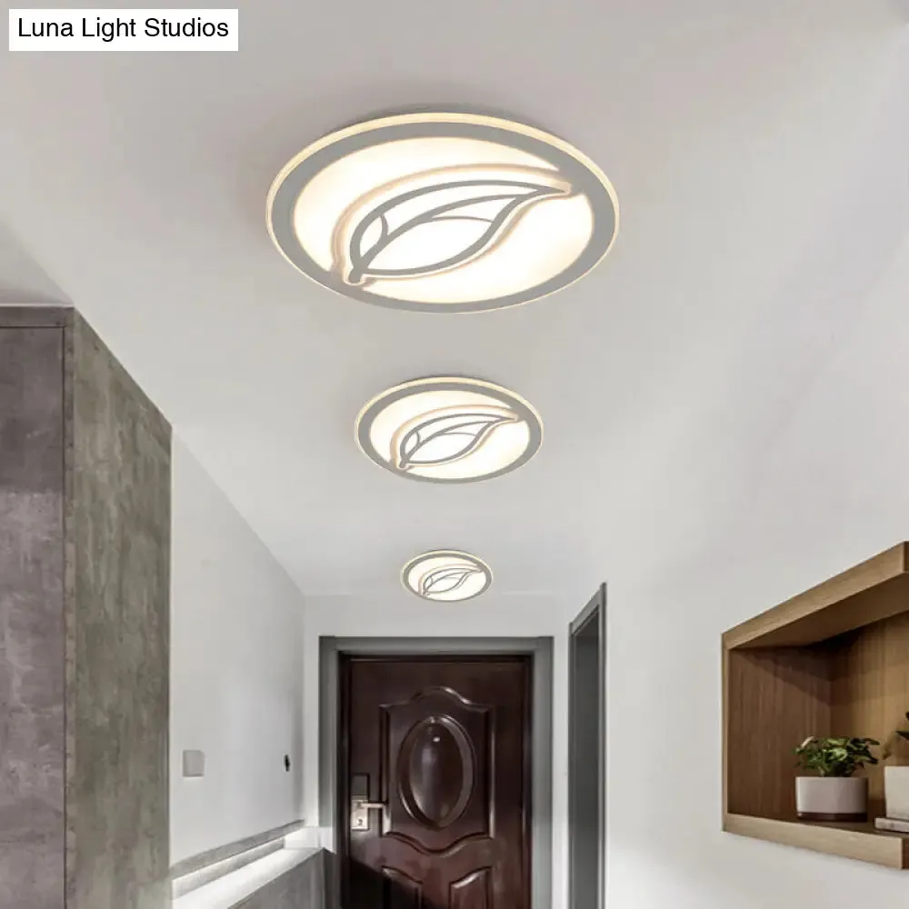 Contemporary LED Hallway Flush Mount Ceiling Light in White with Leaf Pattern - Available in 3 sizes