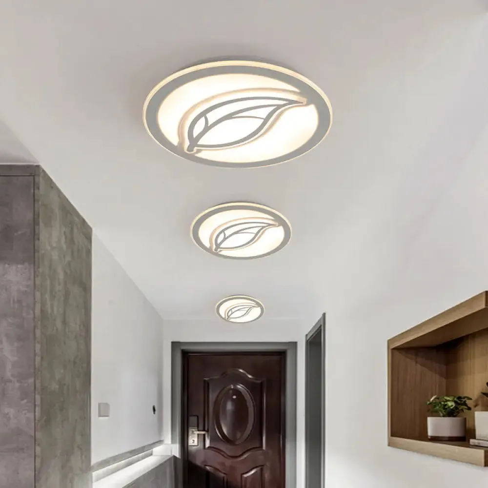 Contemporary LED Hallway Flush Mount Ceiling Light in White with Leaf Pattern - Available in 3 sizes