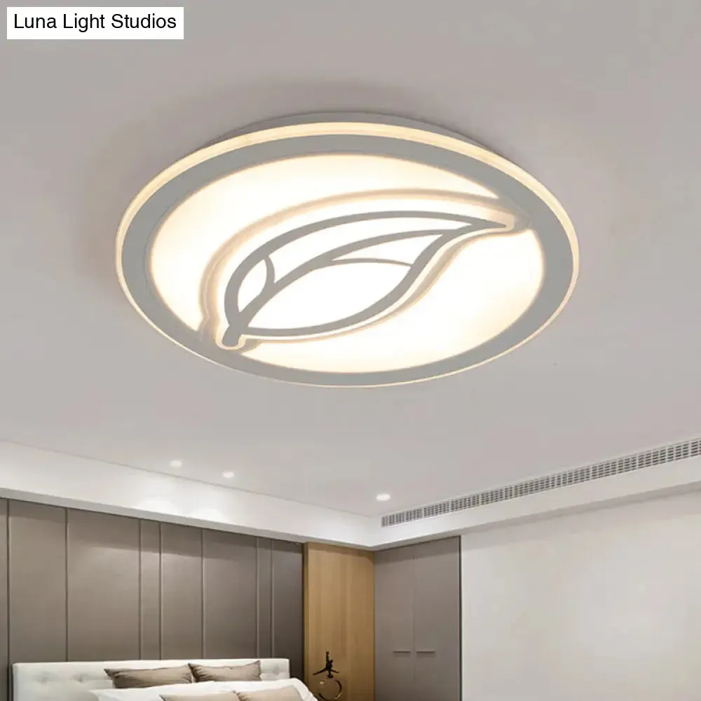 Contemporary LED Hallway Flush Mount Ceiling Light in White with Leaf Pattern - Available in 3 sizes