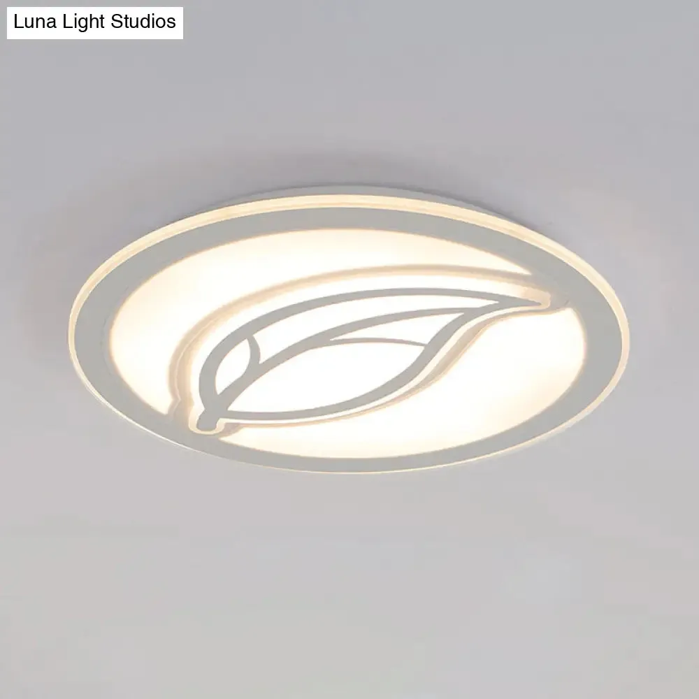 Contemporary LED Hallway Flush Mount Ceiling Light in White with Leaf Pattern - Available in 3 sizes