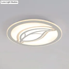 Contemporary LED Hallway Flush Mount Ceiling Light in White with Leaf Pattern - Available in 3 sizes