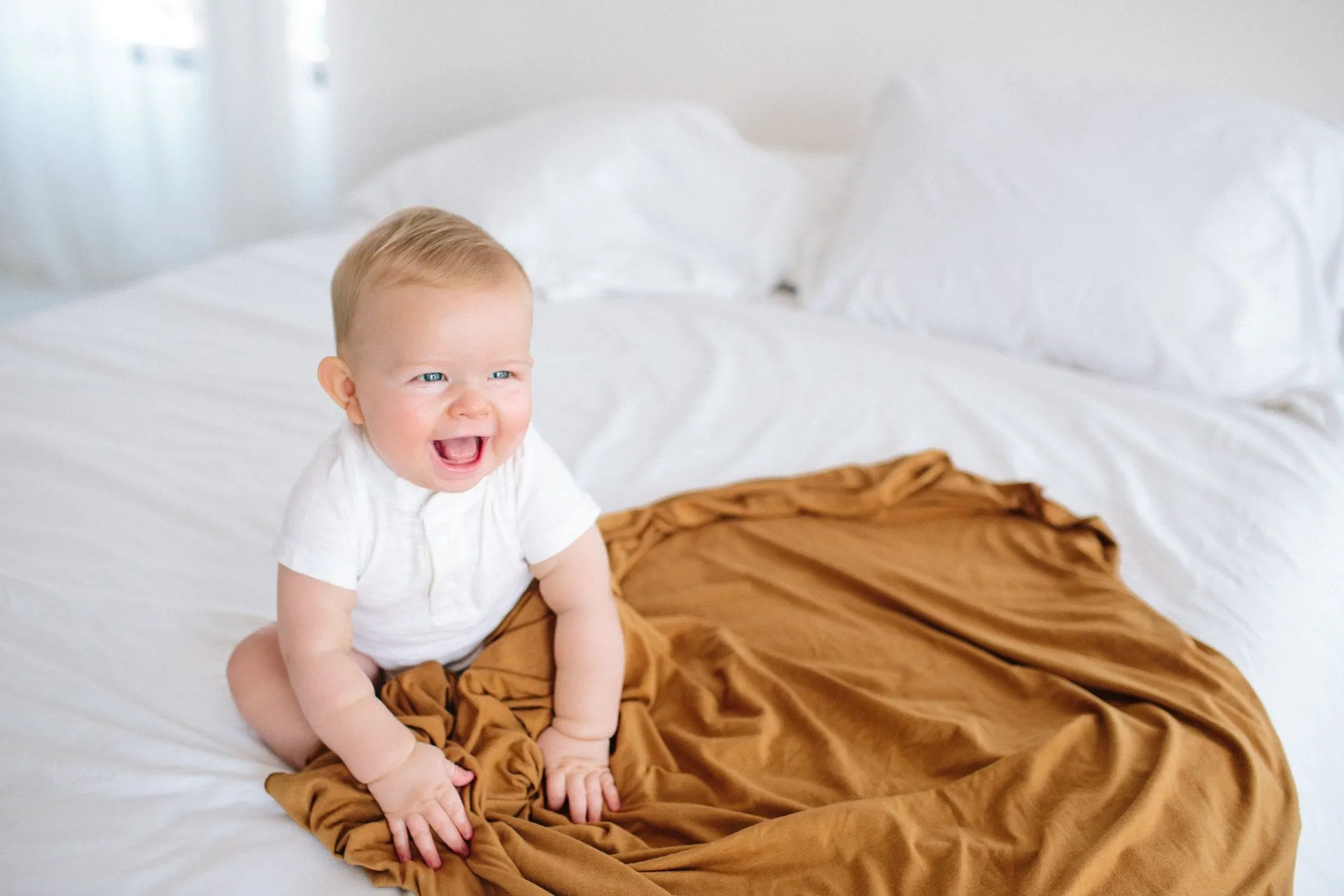 Copper Pearl Camel Knit Swaddle Blanket