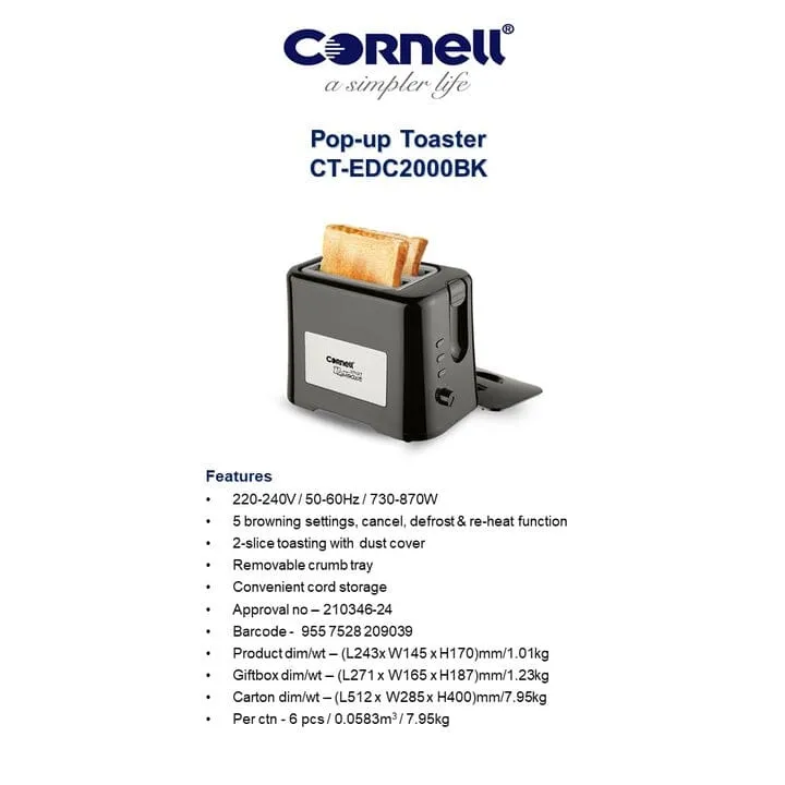 Cornell Pop Up Toaster CTEDC2000WH/CTEDC2000BK