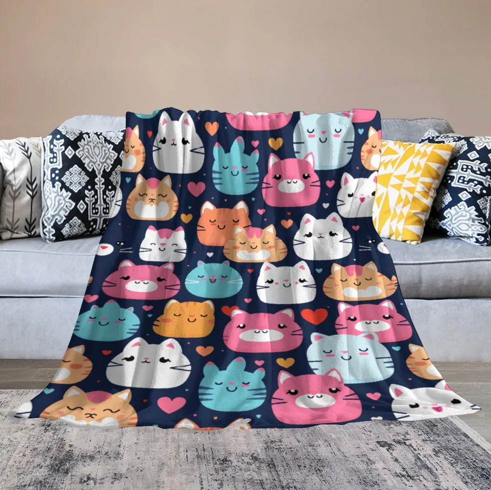 Cozy Cartoon Cat Blanket, Cozy Gift Idea, 280gsm Flannel Blanket-50"x60" (Dual-sided Printing)