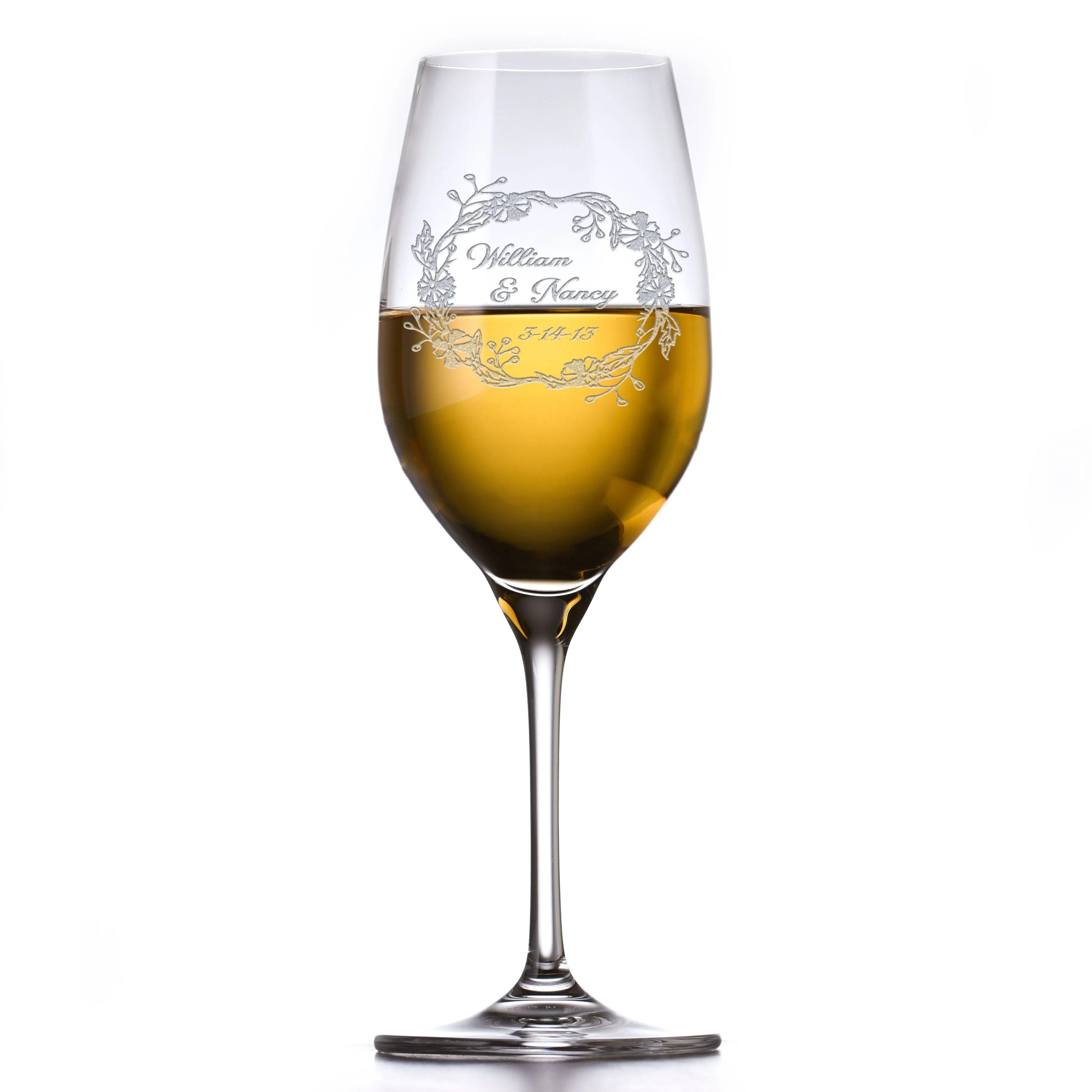 Crystal White Wine Glass, Engraved Bride and Groom Glasses