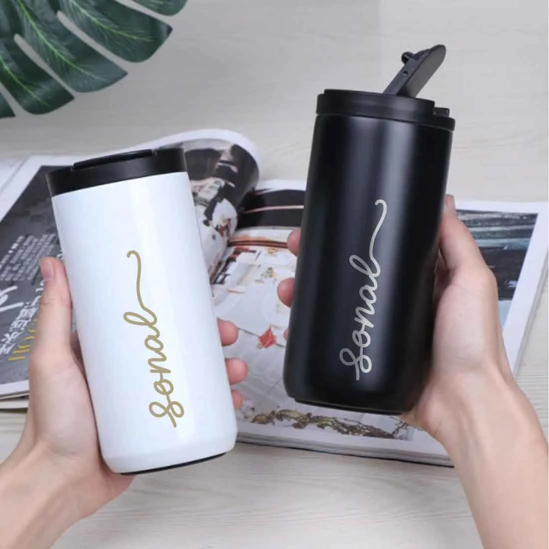 Custom Coffee Tumblers with lid for Travelling Flask Sipper (400 ML) - Name