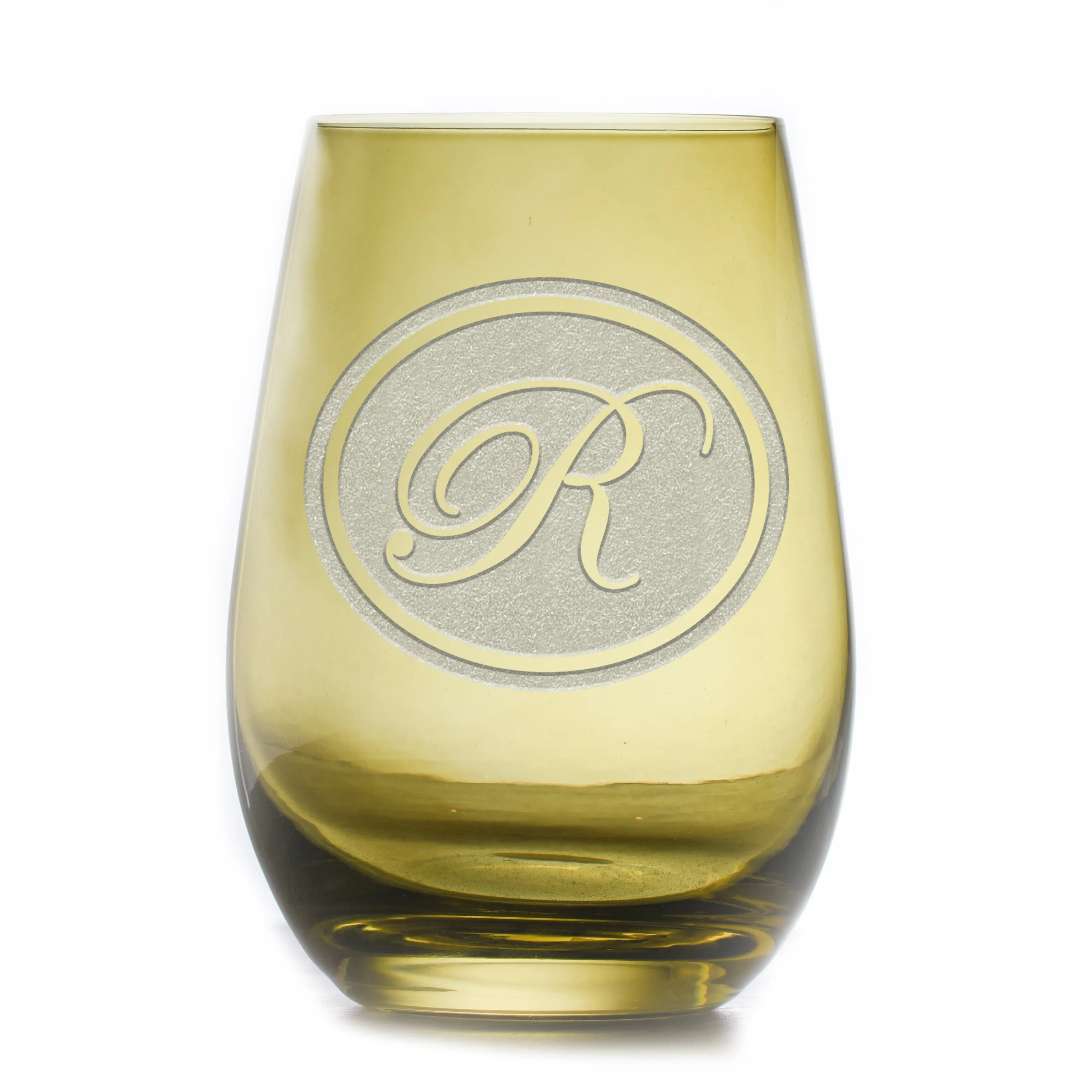 Custom Etched Green Stemless Wine Glass Tumbler | Crystal Imagery