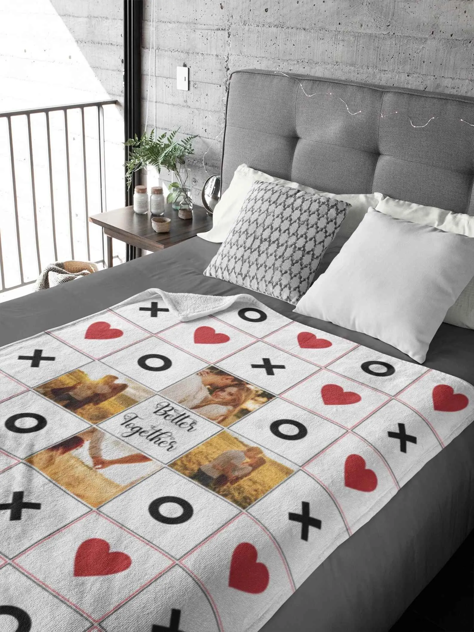 Custom Tic-Tac-Toe Couple Photo Blanket - Personalized Gift for Couples