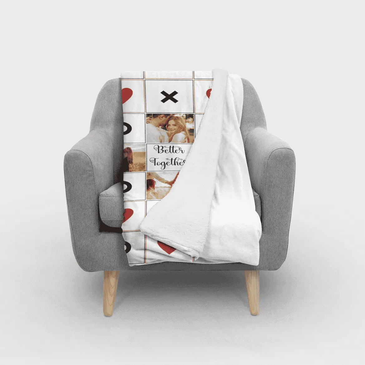 Custom Tic-Tac-Toe Couple Photo Blanket - Personalized Gift for Couples