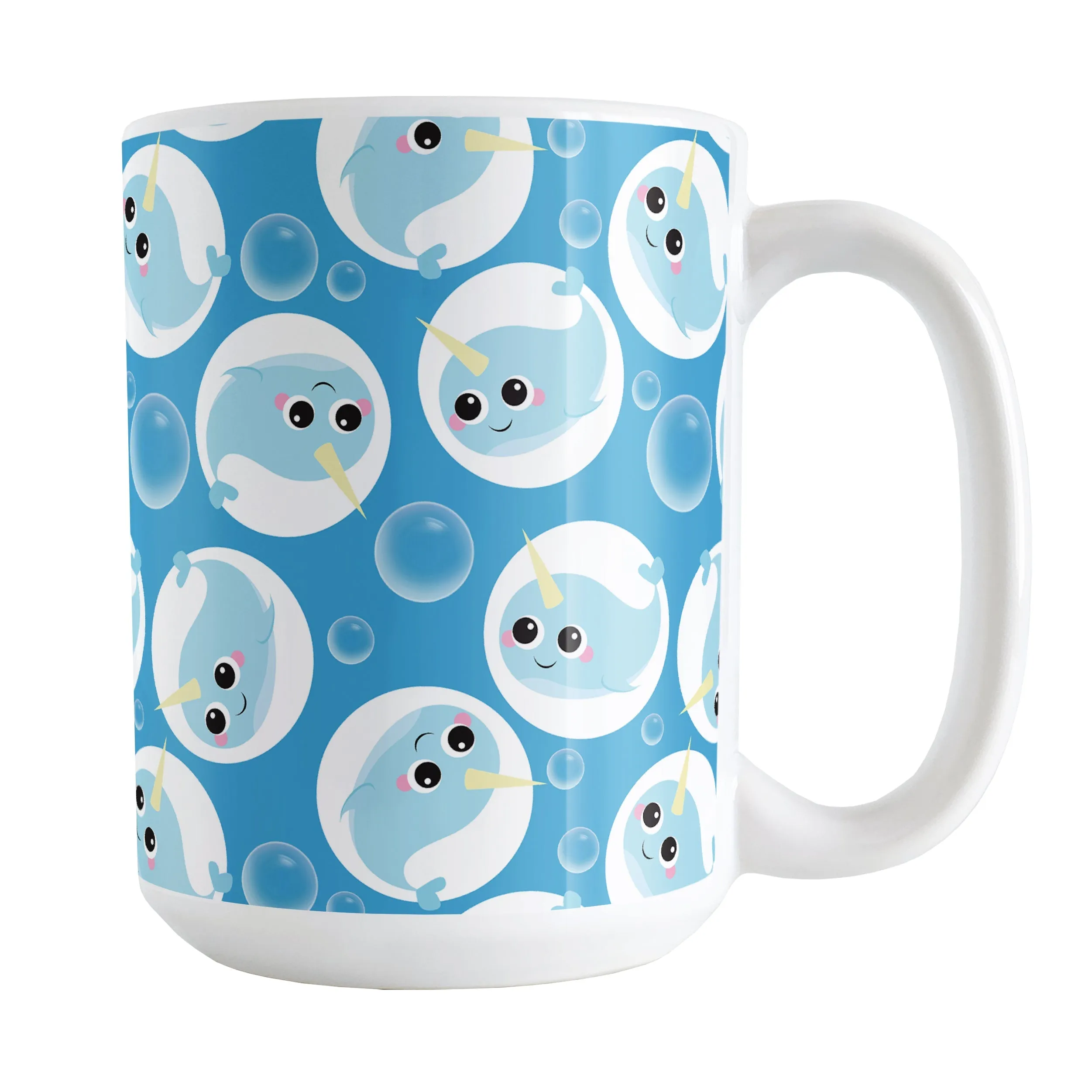 Cute Blue Narwhal Bubble Pattern Mug