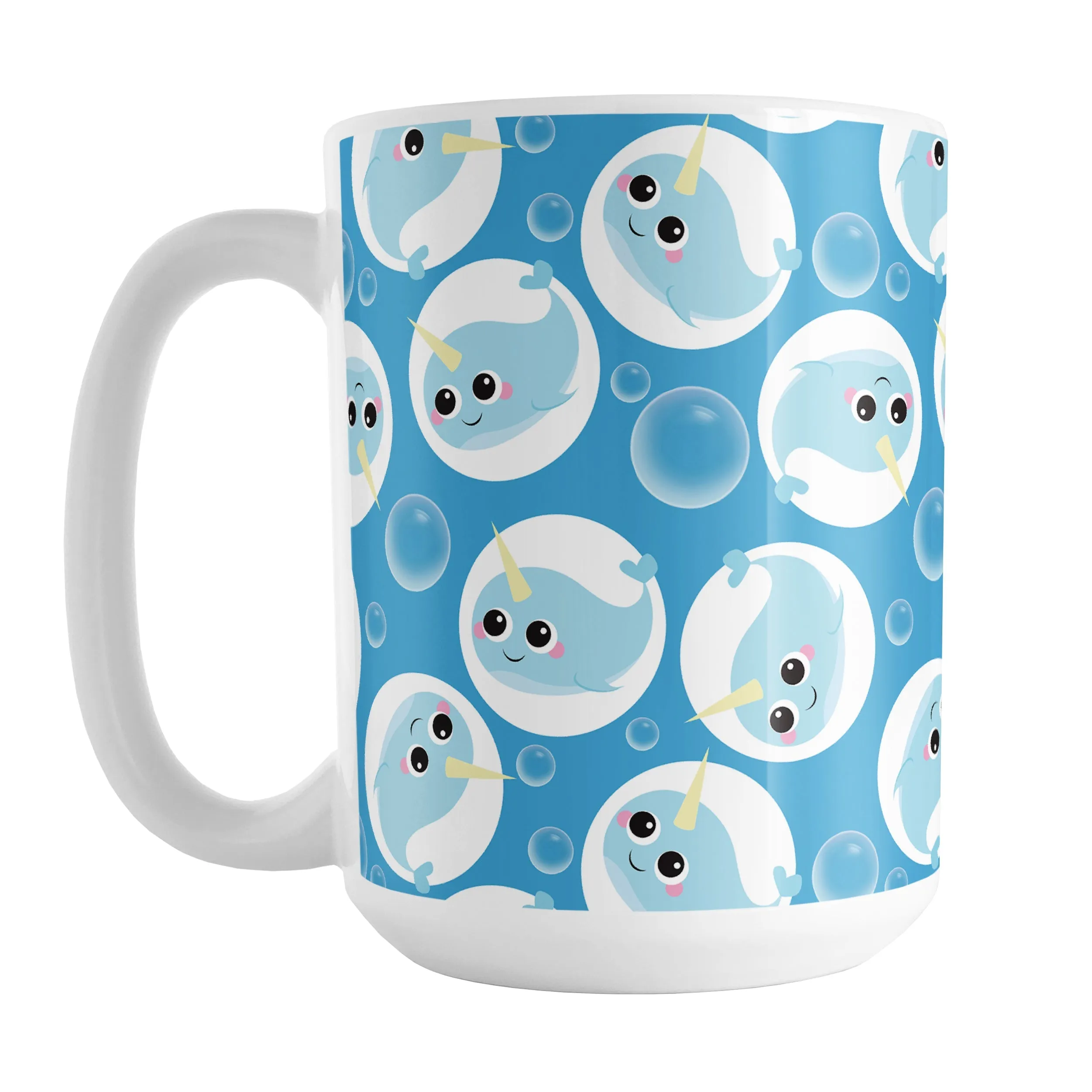 Cute Blue Narwhal Bubble Pattern Mug