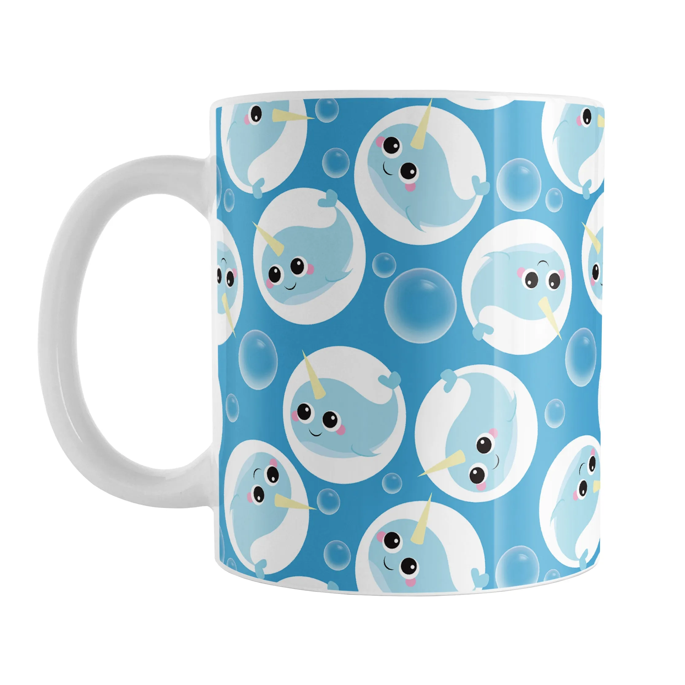 Cute Blue Narwhal Bubble Pattern Mug