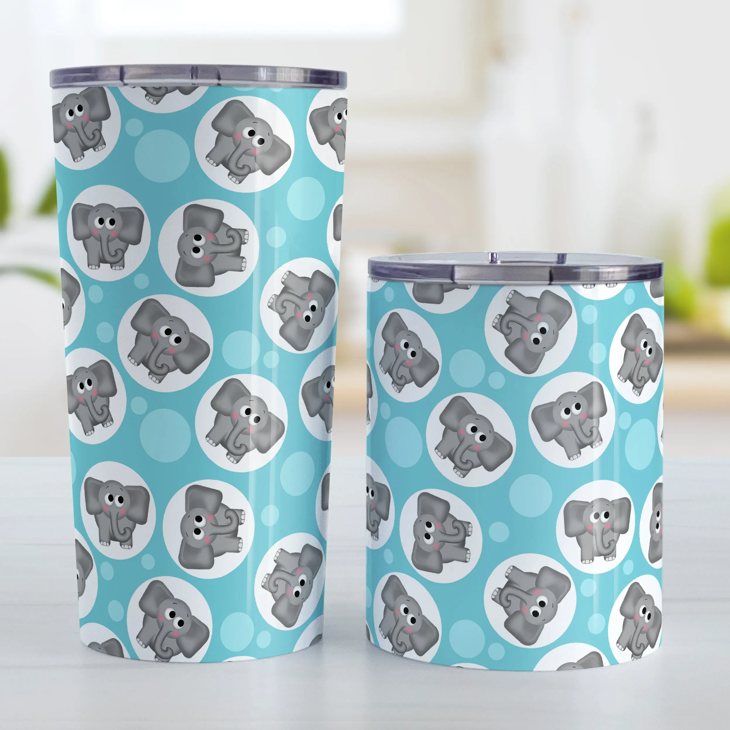 Cute Turquoise Elephant Pattern Tumbler Cup